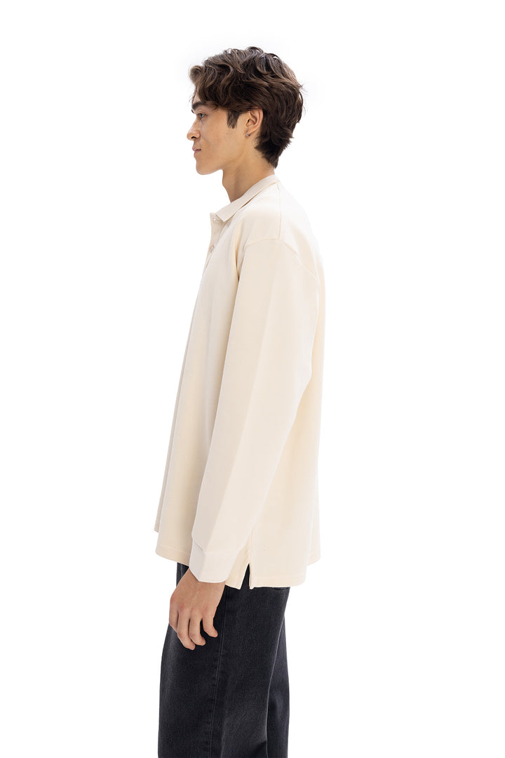 Giesto T-shirt à col polo à manches longues - Beige