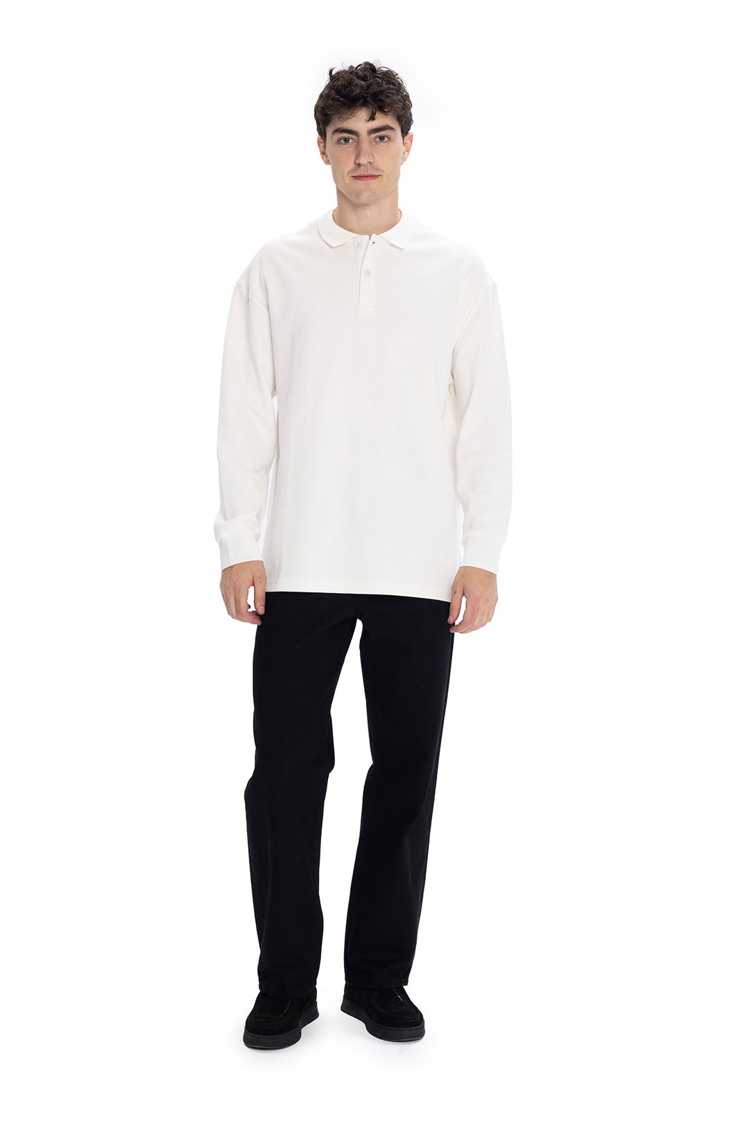 Giesto T-shirt à col polo à manches longues - Blanc