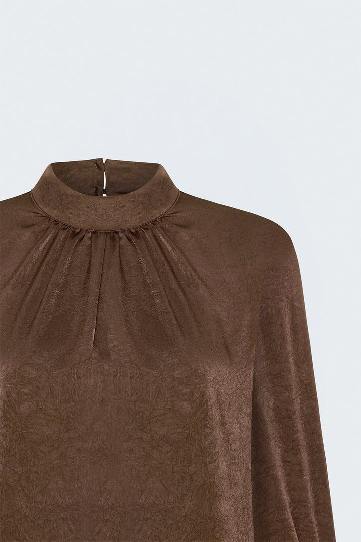 Sateen Blouse à Manches Longues - Clair Marron