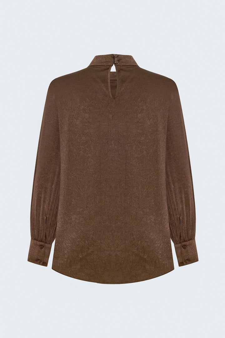 Sateen Blouse à Manches Longues - Clair Marron