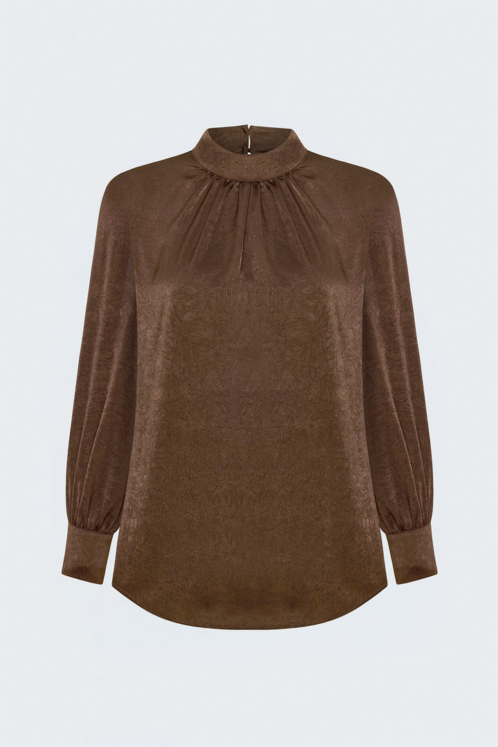 Sateen Blouse à Manches Longues - Clair Marron