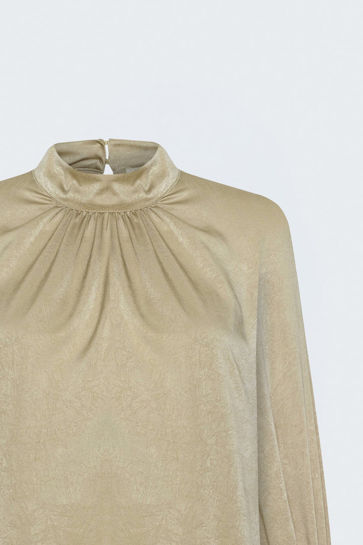 Sateen Blouse à Manches Longues - Beige
