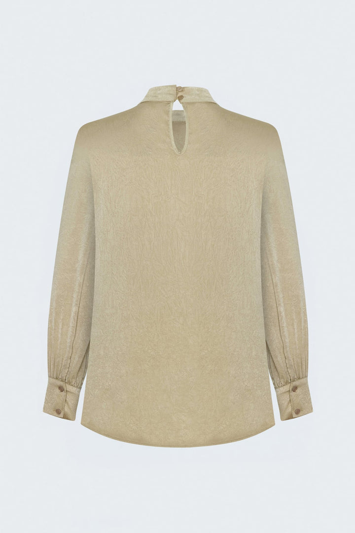 Sateen Blouse à Manches Longues - Beige