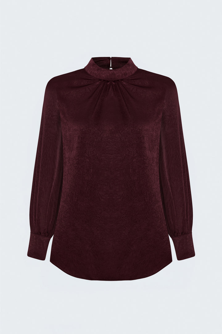 Sateen Blouse à Manches Longues - Bordeaux