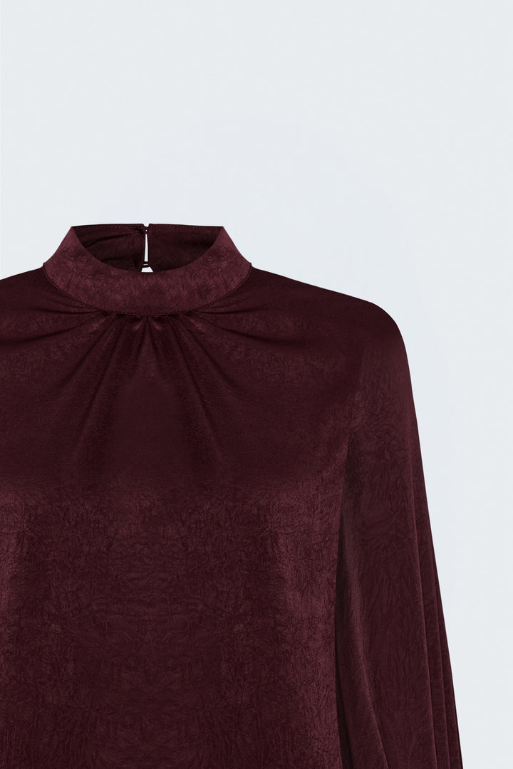 Sateen Blouse à Manches Longues - Bordeaux