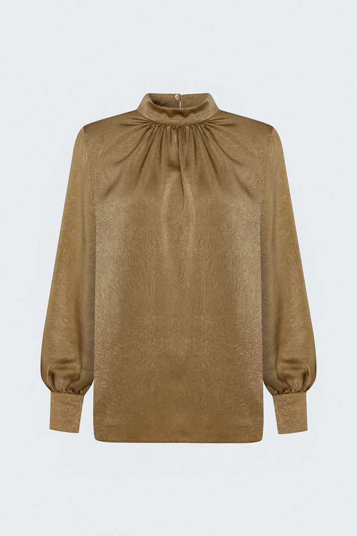 Sateen Blouse à manches longues - Camel