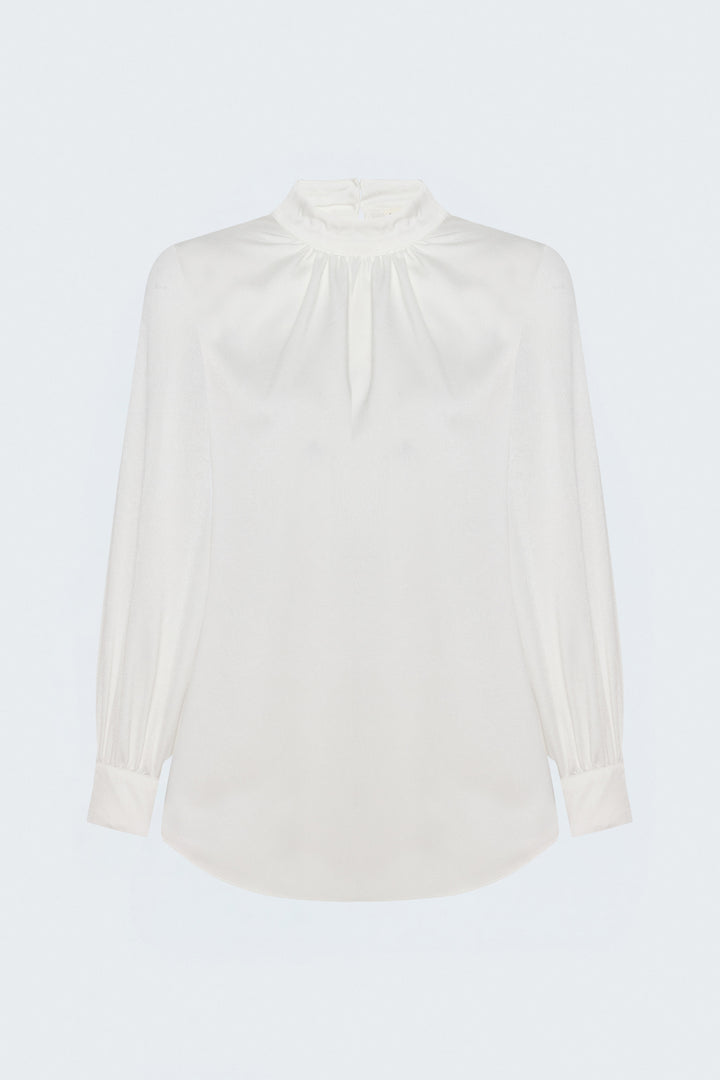 Sateen Blouse à Manches Longues - Écru