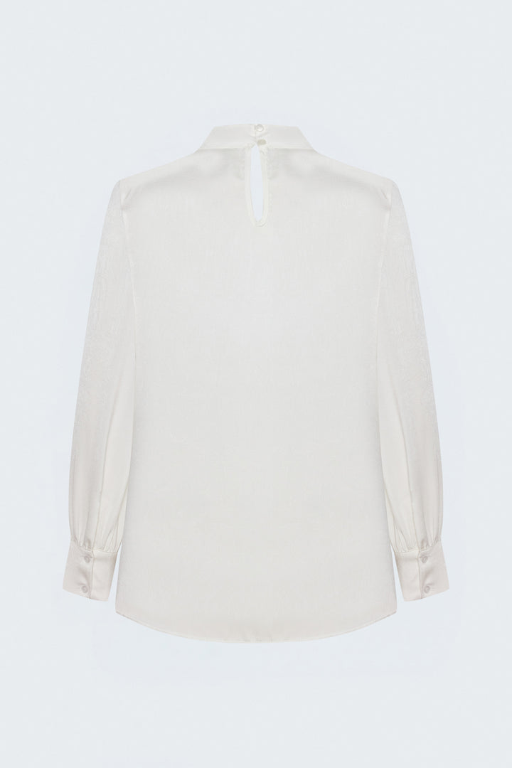 Sateen Blouse à Manches Longues - Écru