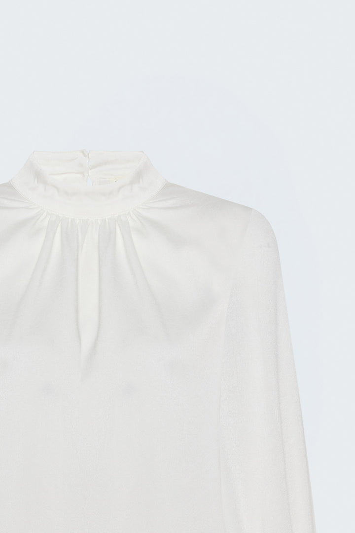 Sateen Blouse à Manches Longues - Écru