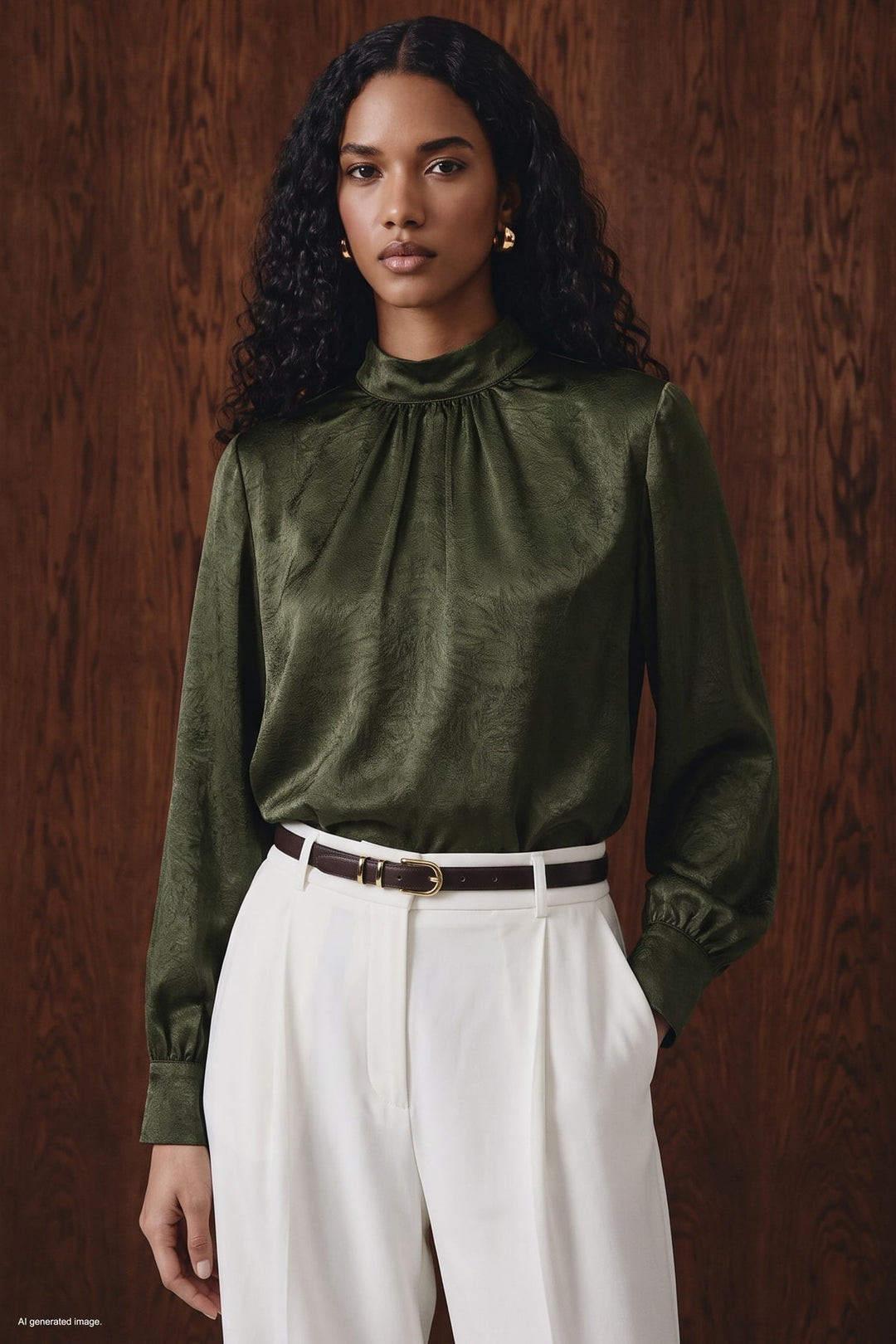 Sateen Blouse à manches longues - Kaki