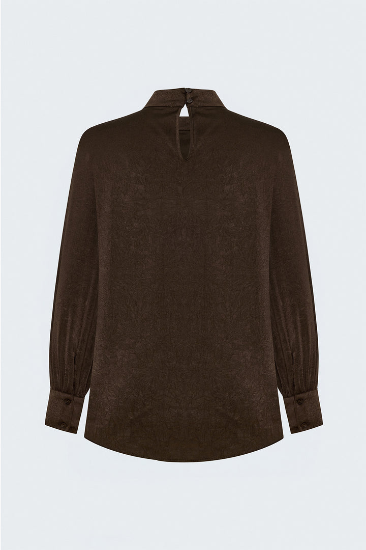 Sateen Blouse à Manches Longues - Marron