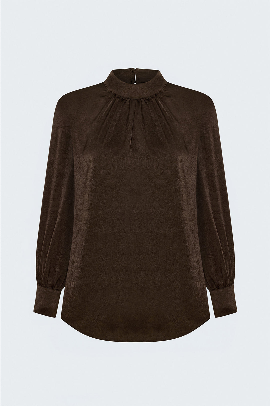 Sateen Blouse à Manches Longues - Marron