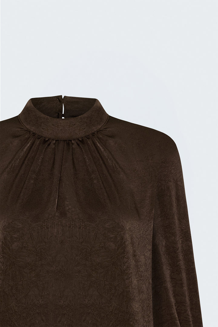 Sateen Blouse à Manches Longues - Marron