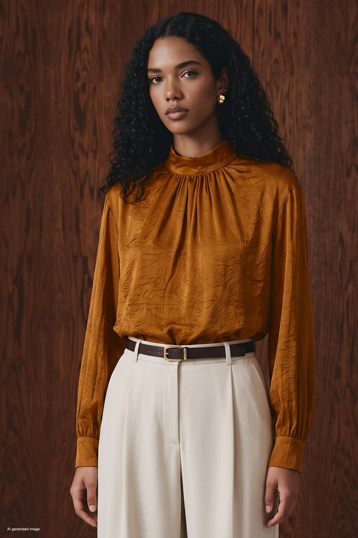 Sateen Blouse à manches longues - Brique