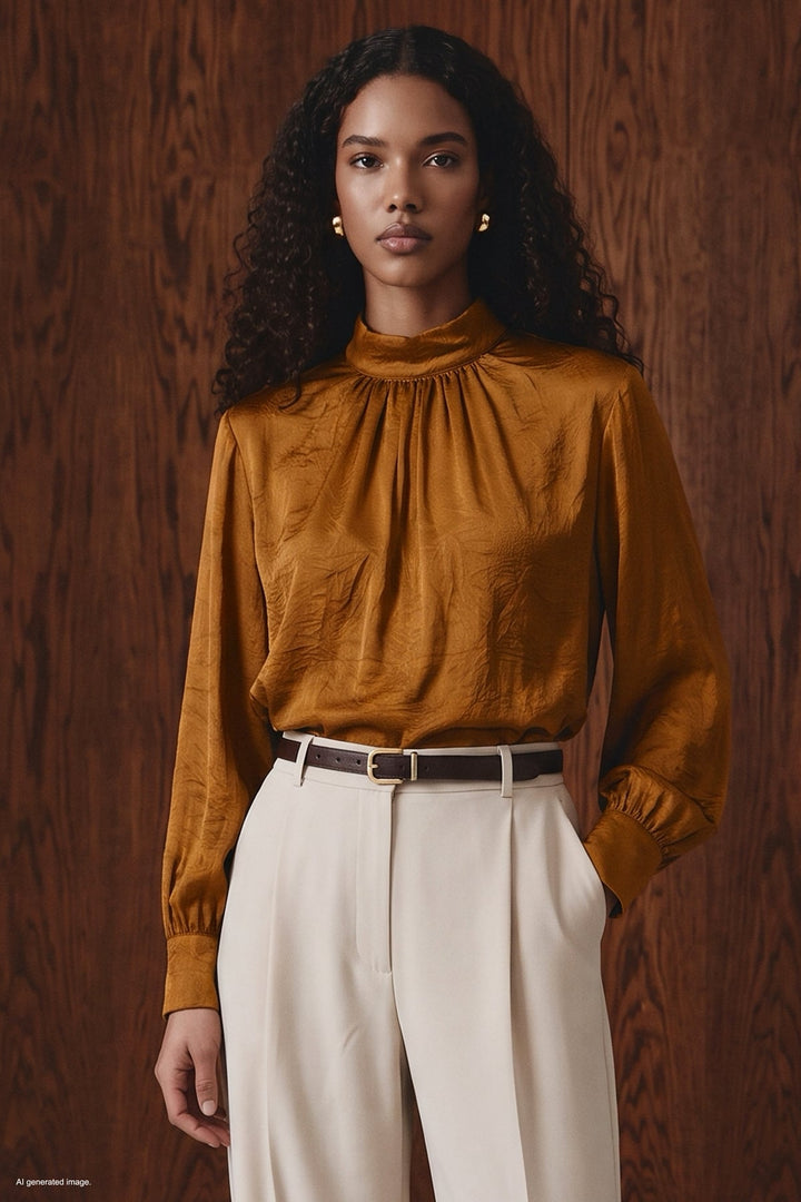 Sateen Blouse à manches longues - Brique