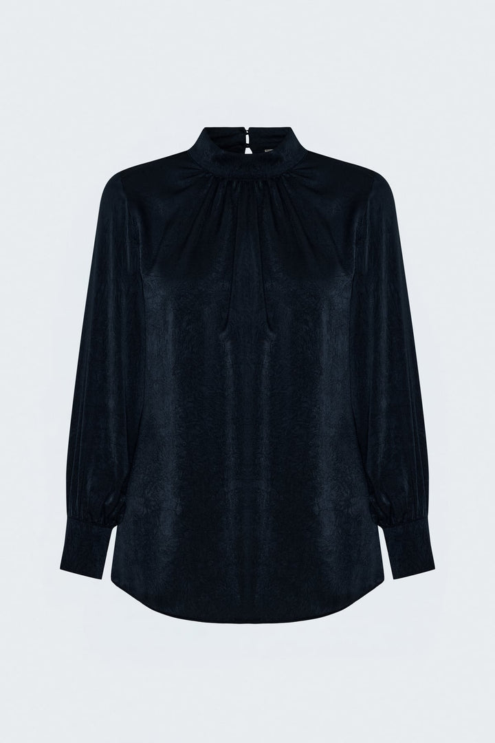 Sateen Blouse à Manches Longues - Bleu marine