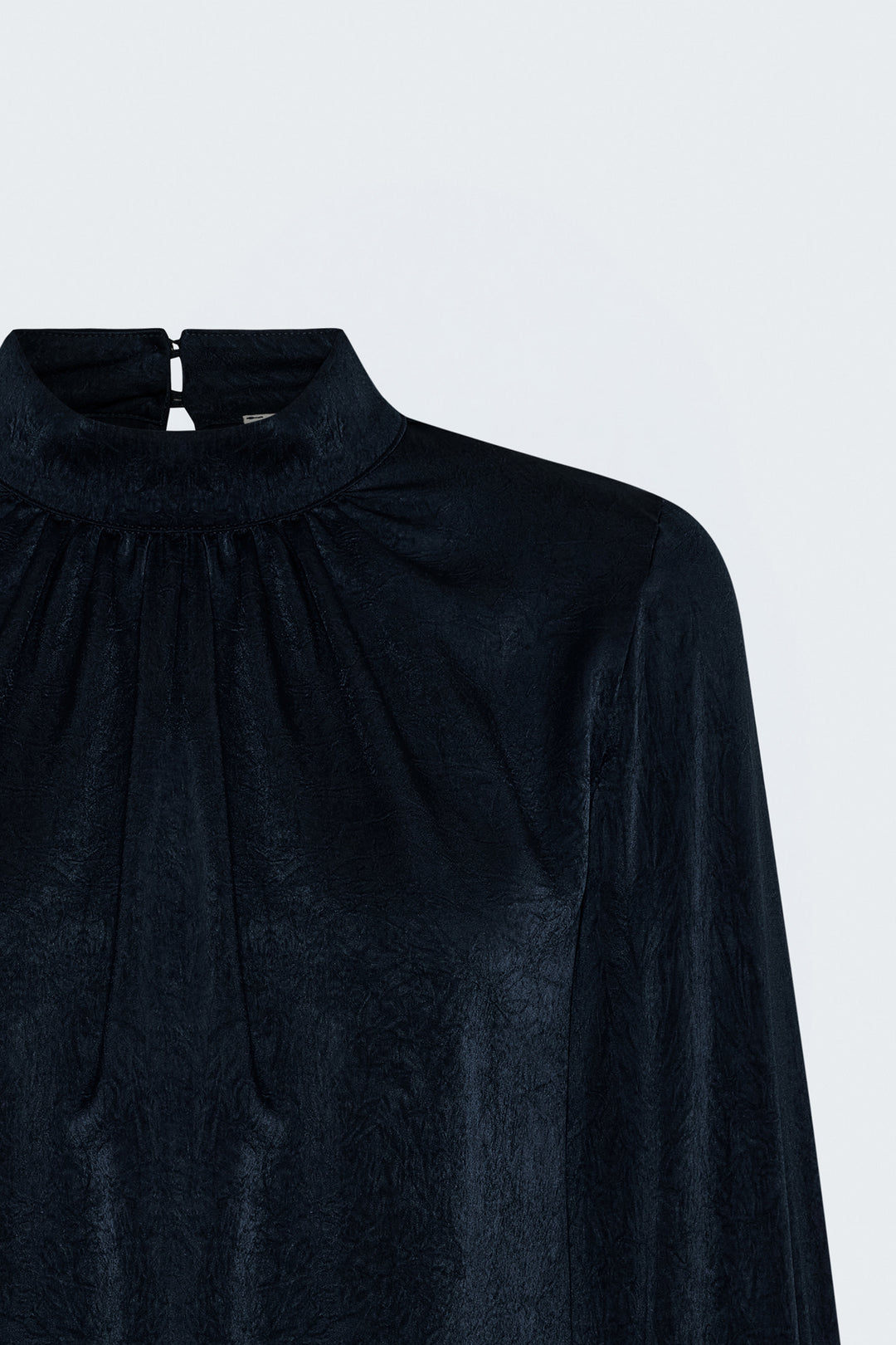 Sateen Blouse à Manches Longues - Bleu marine