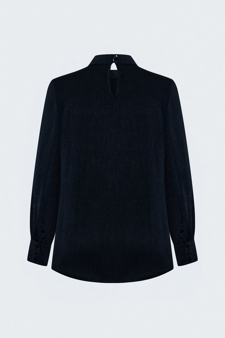 Sateen Blouse à Manches Longues - Bleu marine