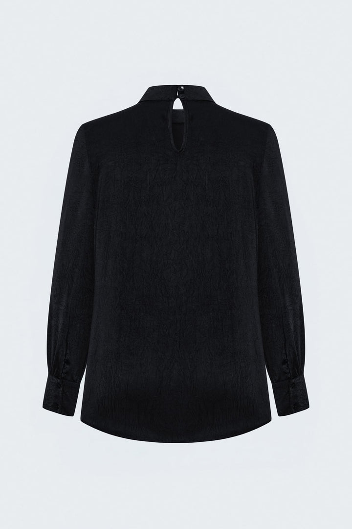 Sateen Blouse à Manches Longues - Noir