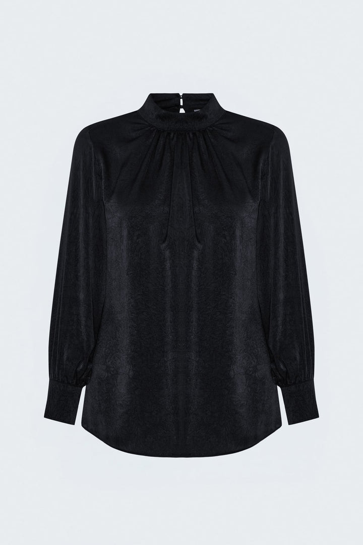 Sateen Blouse à Manches Longues - Noir