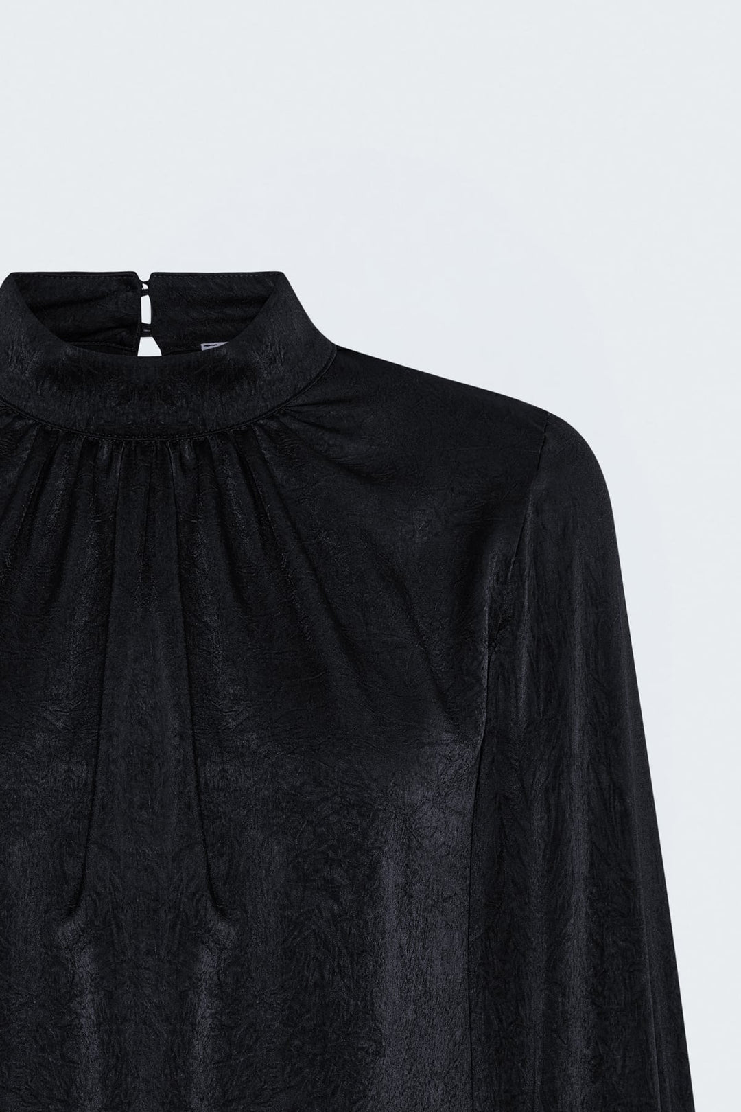 Sateen Blouse à Manches Longues - Noir