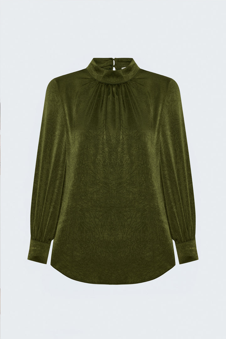 Sateen Blouse à Manches Longues - Vert