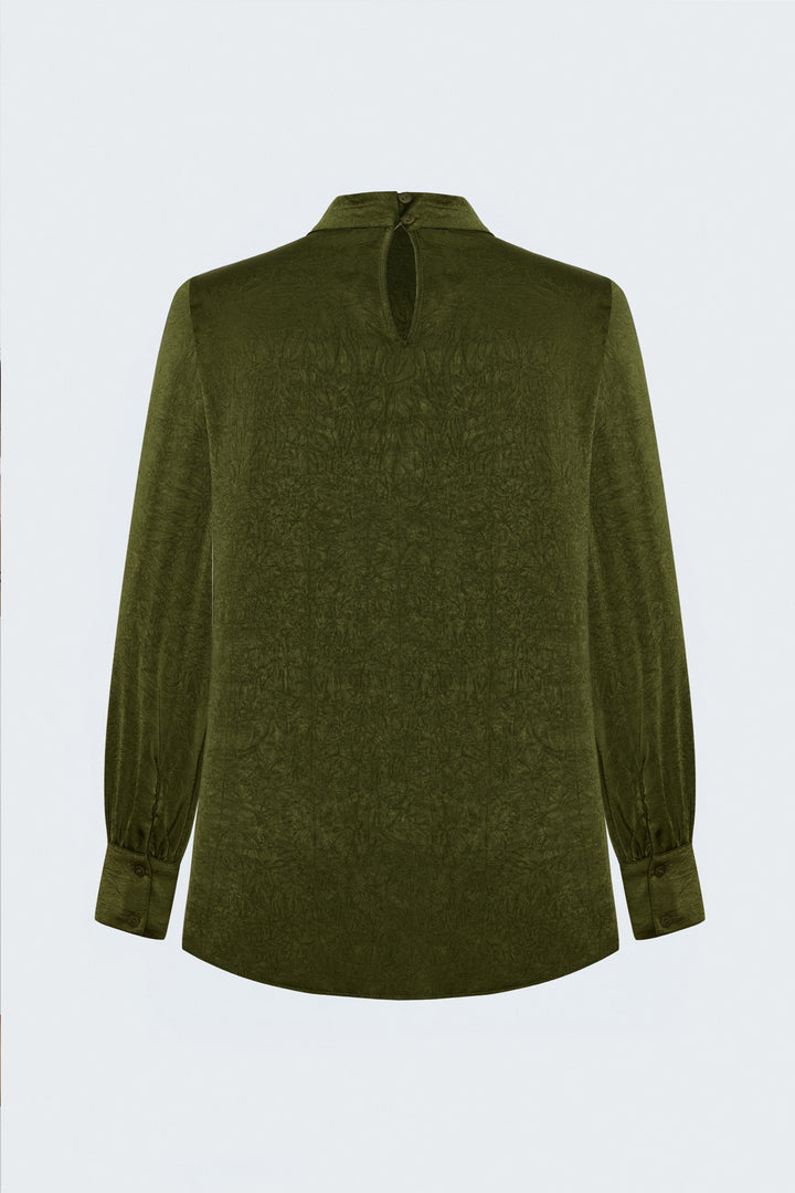Sateen Blouse à Manches Longues - Vert