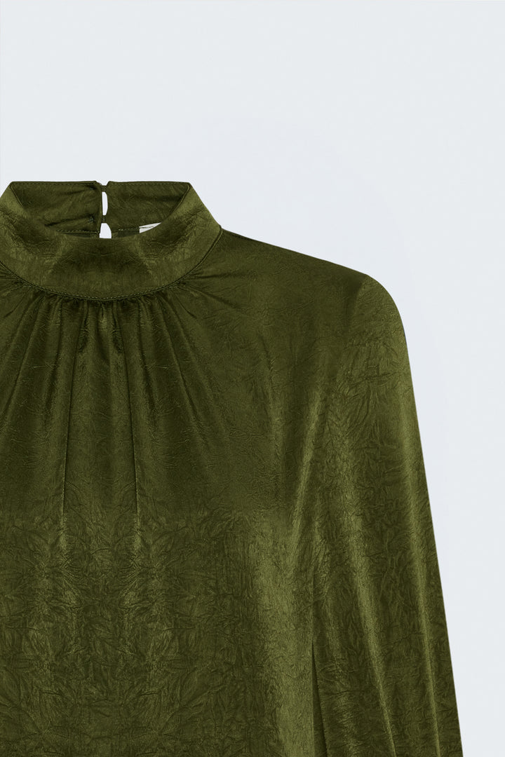 Sateen Blouse à Manches Longues - Vert