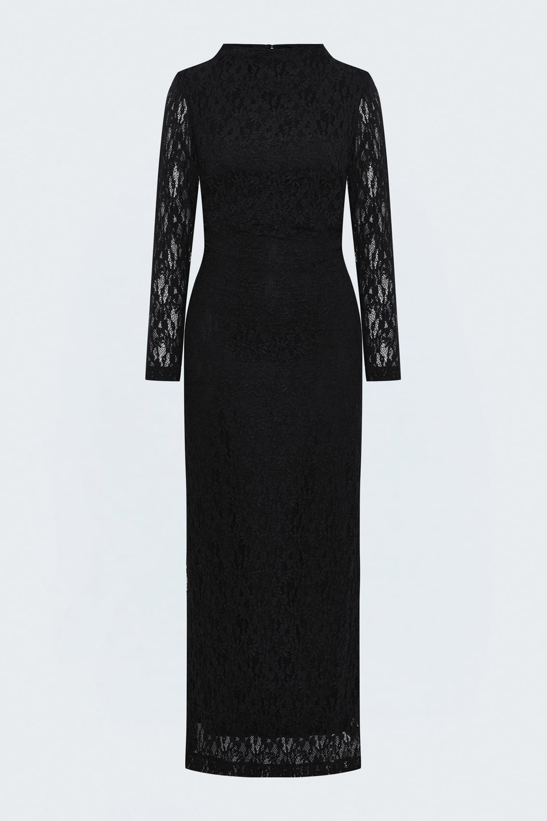 Sateen Robe en dentelle à manches longues - Noir