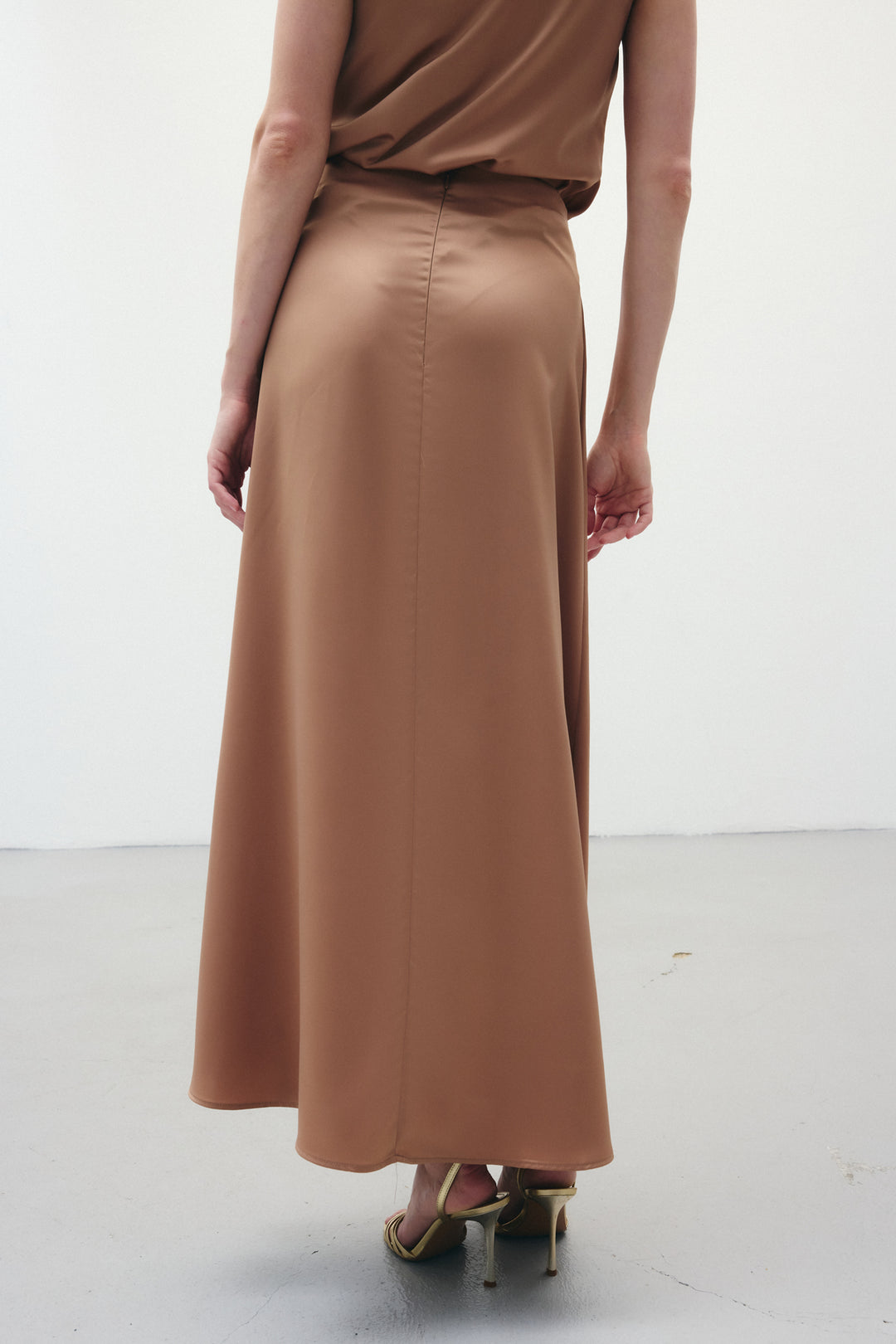 Sateen Jupe longue en satin - camel