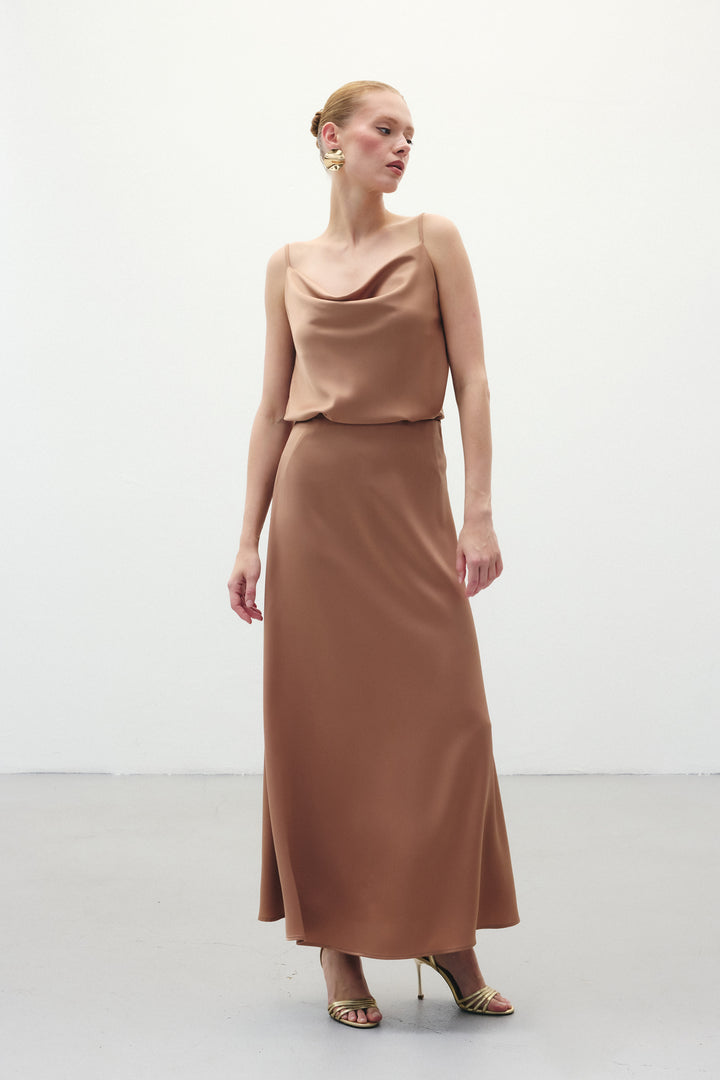 Sateen Jupe longue en satin - camel