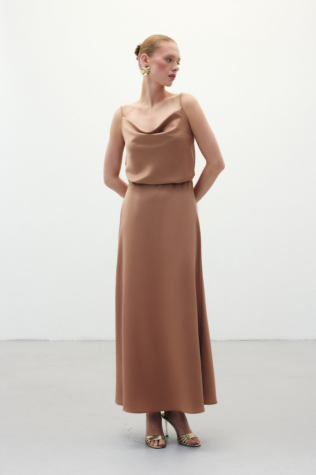 Sateen Jupe longue en satin - camel