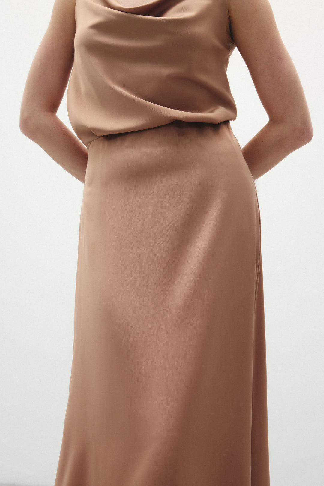 Sateen Jupe longue en satin - camel