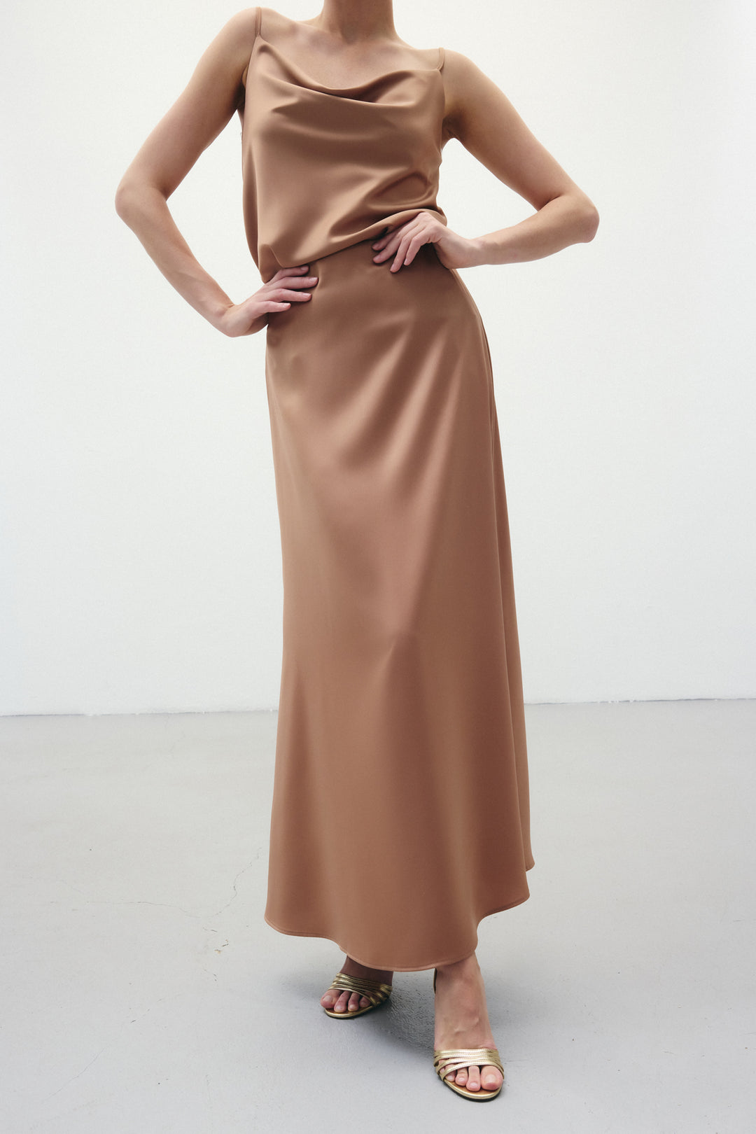 Sateen Jupe longue en satin - camel
