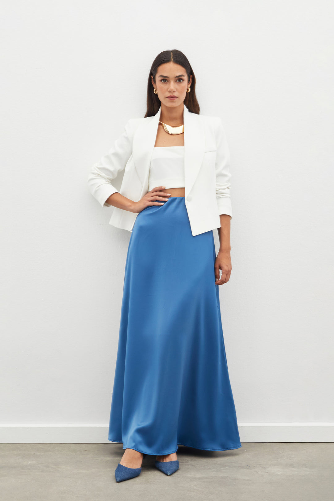 Sateen Jupe longue en satin - Indigo