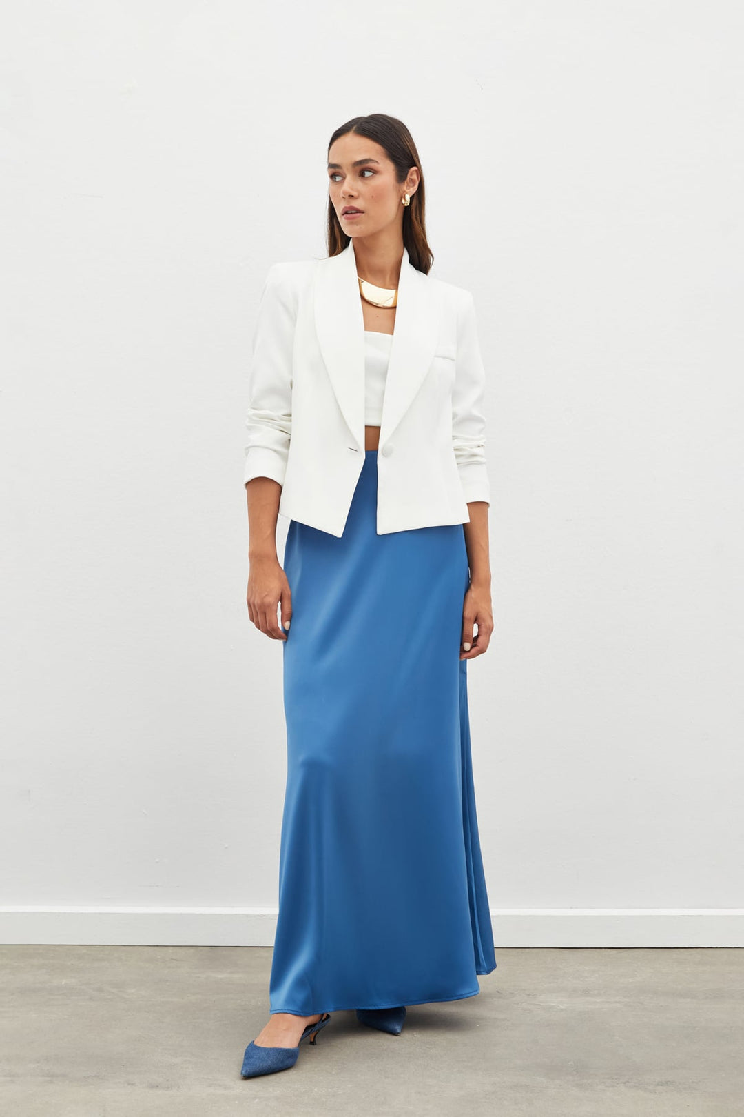 Sateen Jupe longue en satin - Indigo