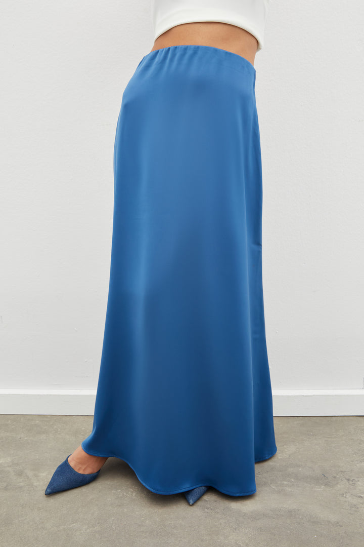 Sateen Jupe longue en satin - Indigo
