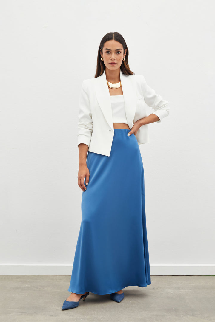 Sateen Jupe longue en satin - Indigo