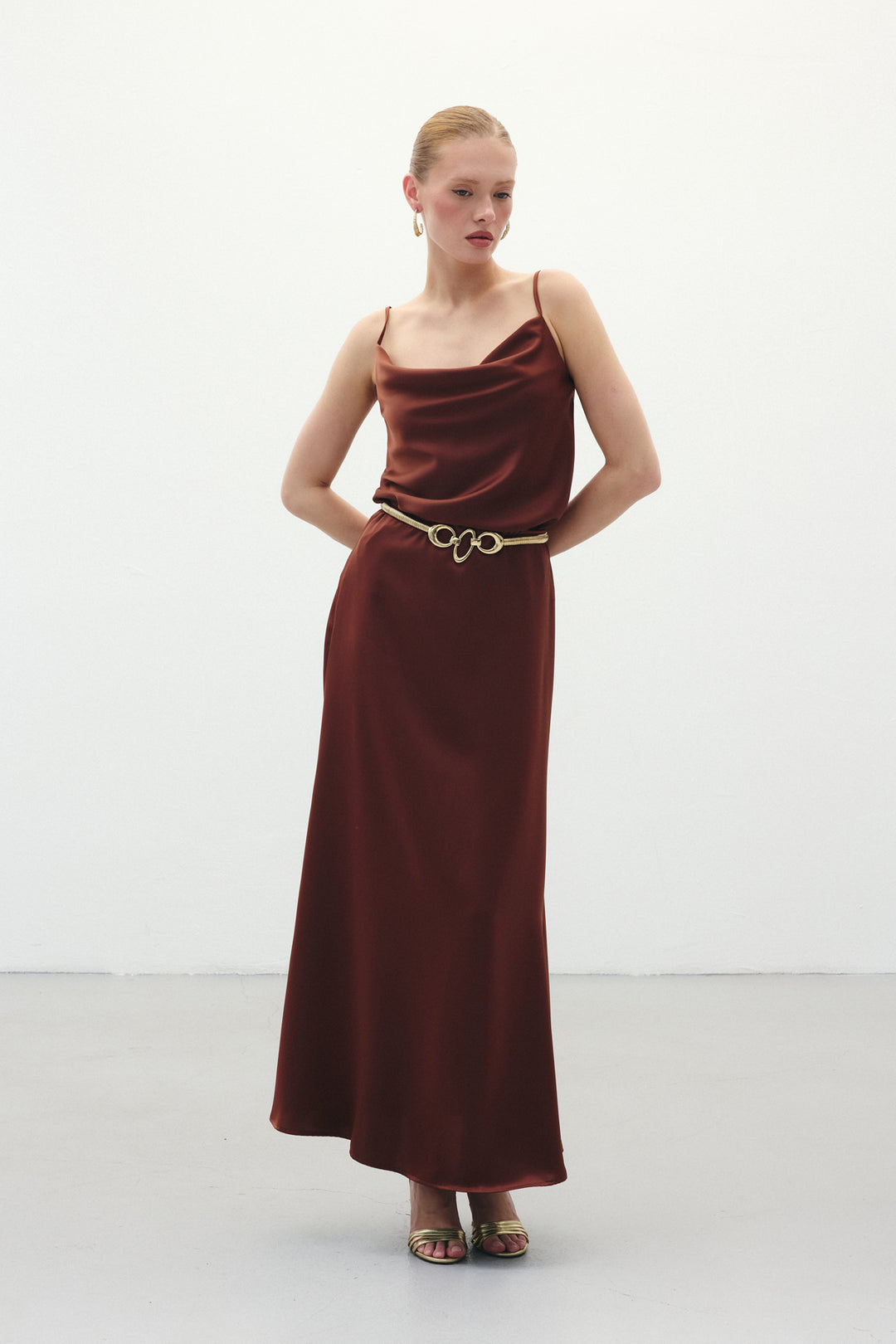 Sateen Jupe longue en satin - Marron
