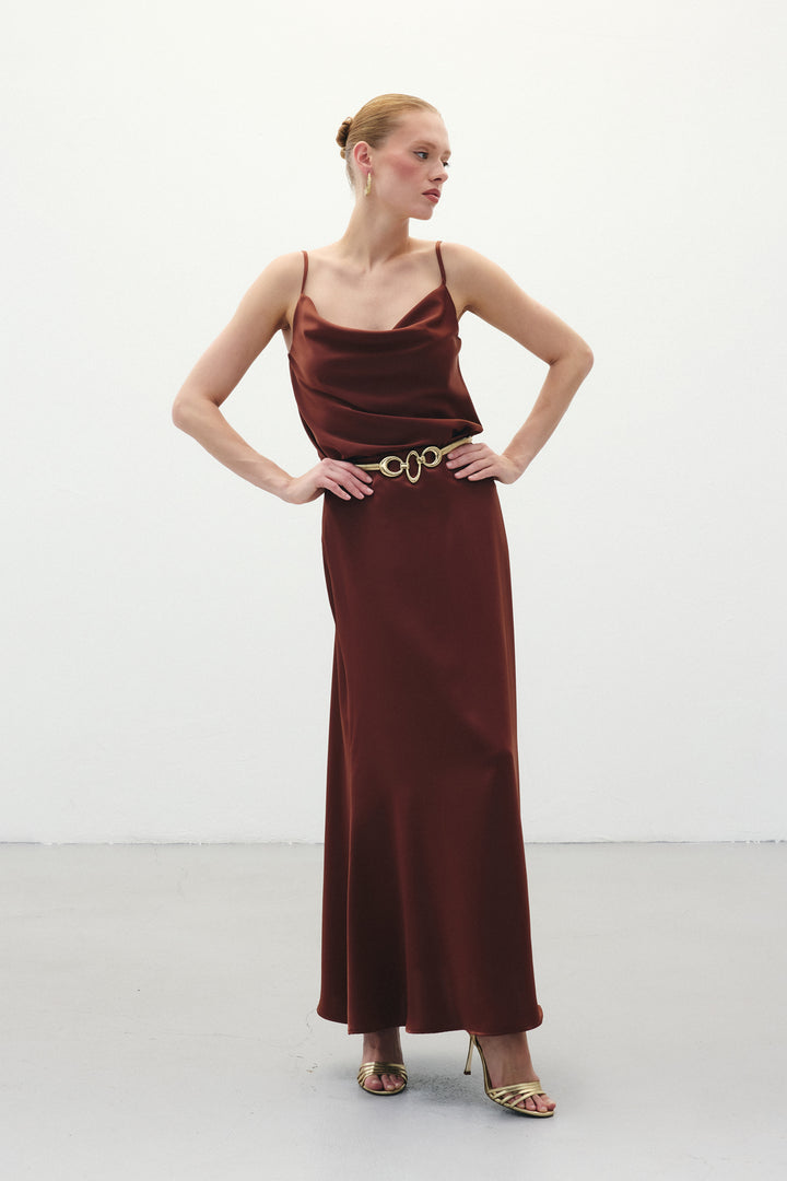 Sateen Jupe longue en satin - Marron