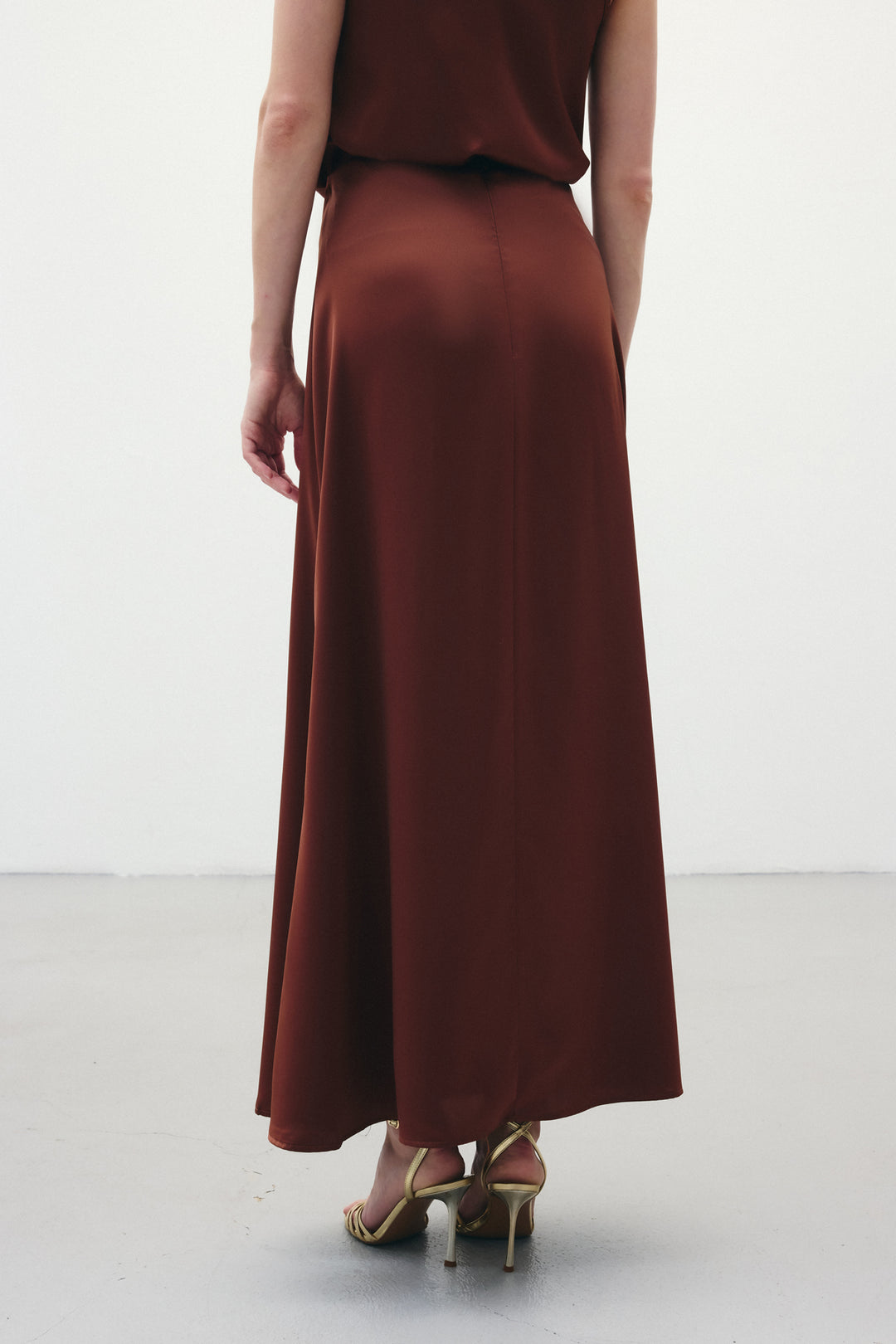 Sateen Jupe longue en satin - Marron