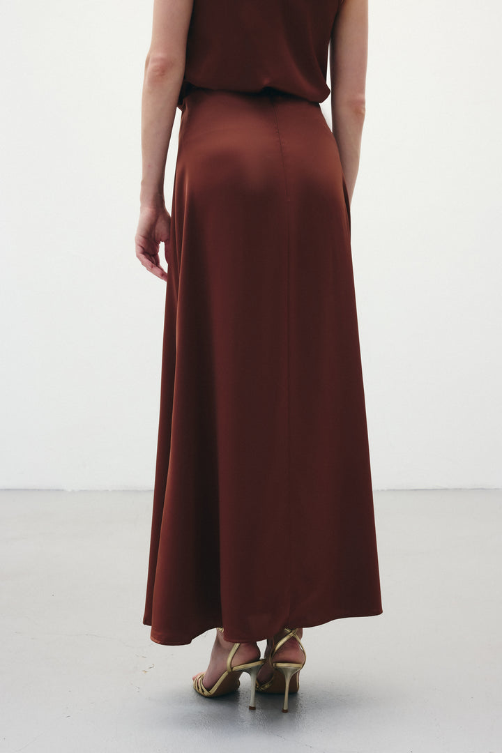 Sateen Jupe longue en satin - Marron
