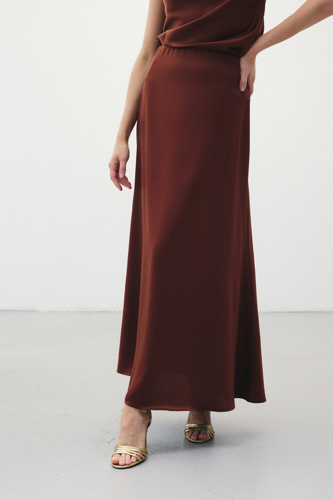 Sateen Jupe longue en satin - Marron