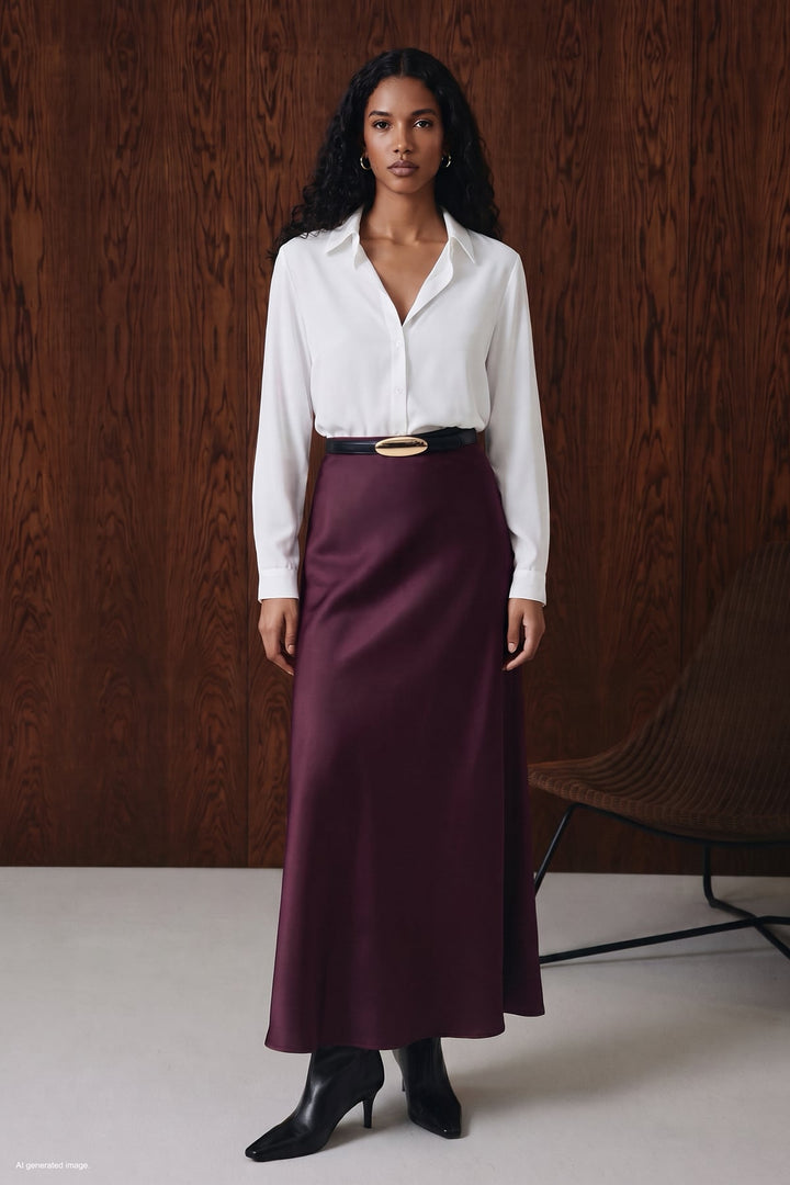 Sateen Jupe longue en satin - Prune