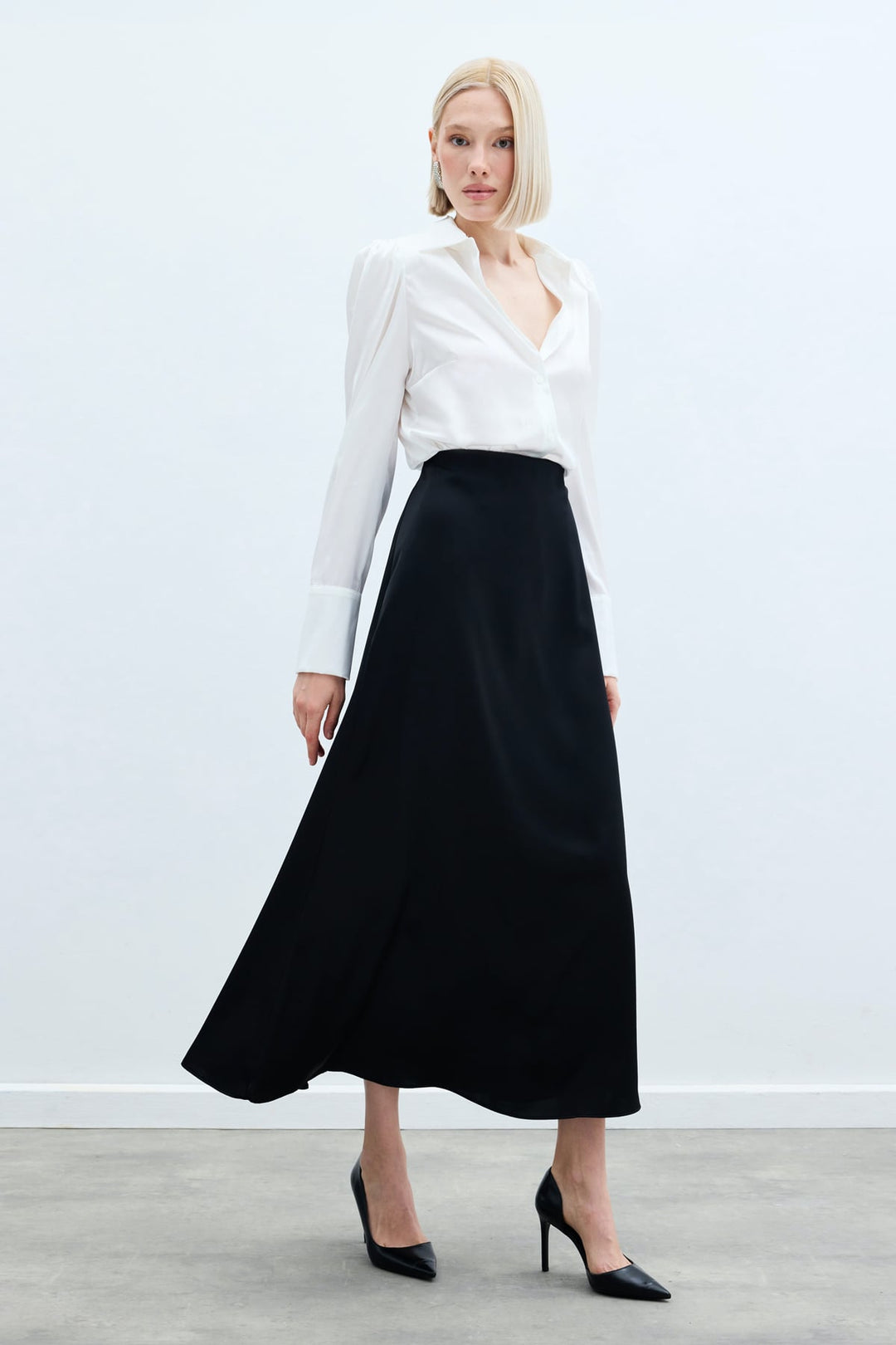 Sateen Jupe longue en satin - Noir
