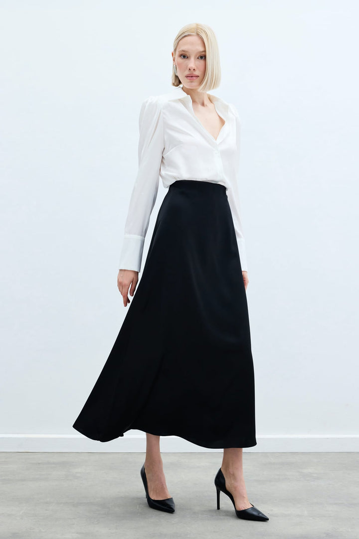 Sateen Jupe longue en satin - Noir
