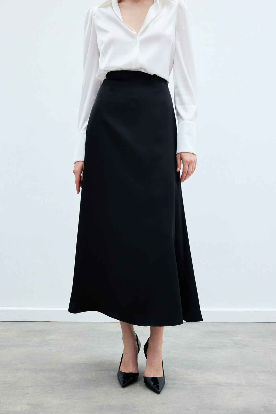 Sateen Jupe longue en satin - Noir