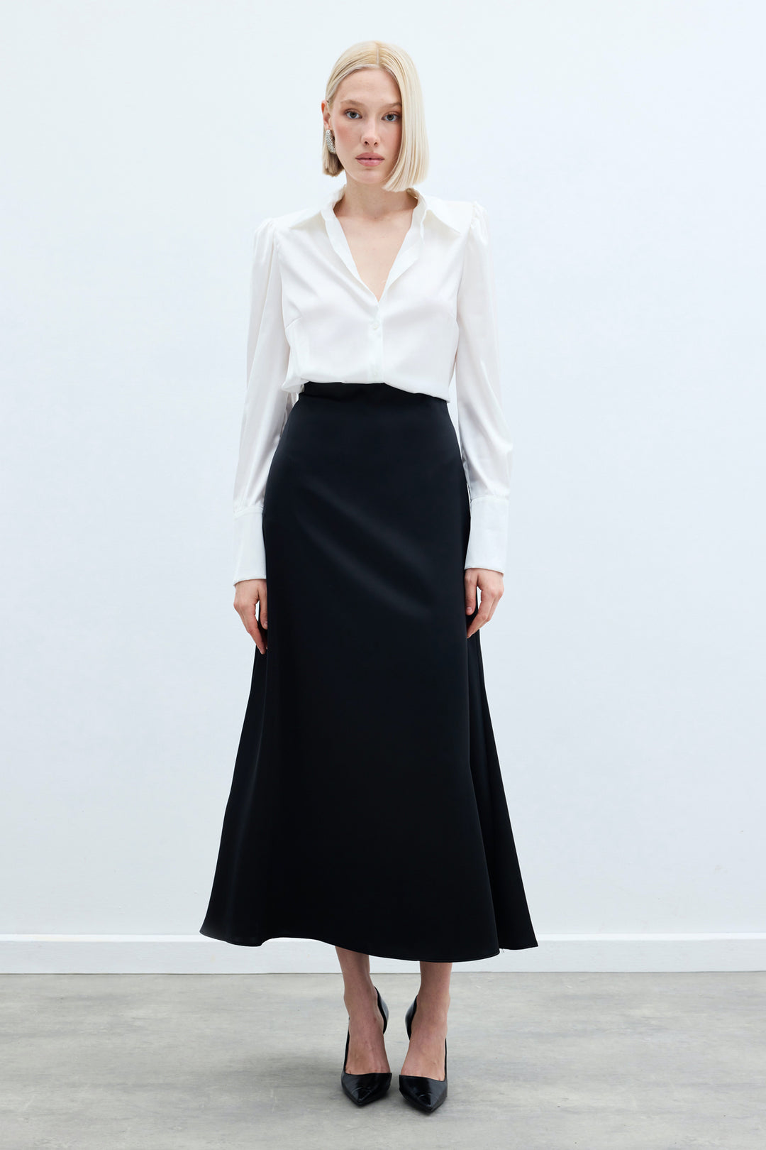 Sateen Jupe longue en satin - Noir