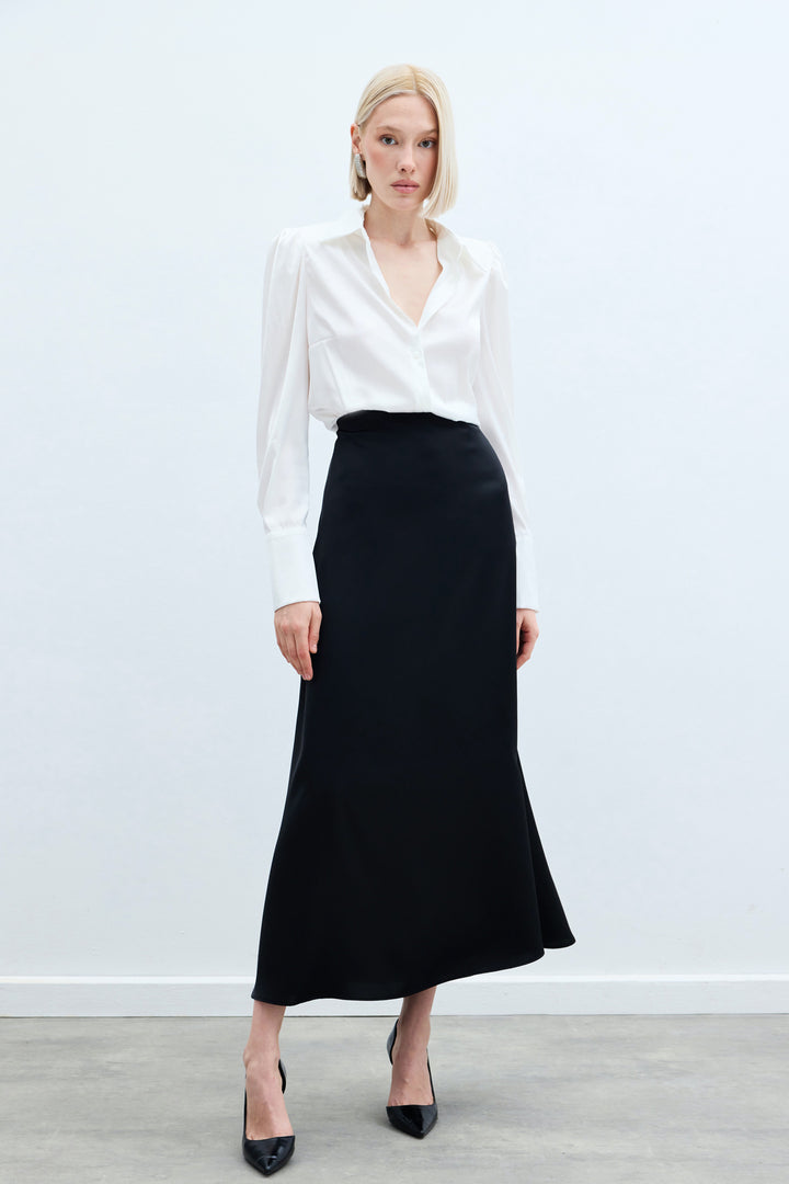 Sateen Jupe longue en satin - Noir