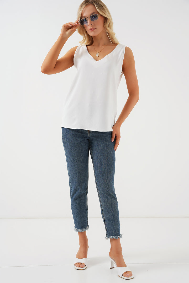 Bigdart Blouse sans manches en V 950 - Blanc